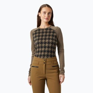 Dámské termoprádlo Longsleeve Helly Hansen Lifa Merino Midweight Graphic Crew sepia houndstooth aop