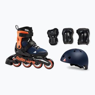 Dětské kolečkové brusle s přilbou a chrániči Rollerblade Microblade Cube Jr midnight blue/warm orange