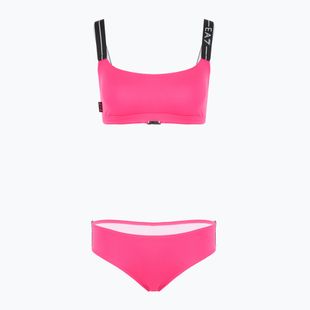 Dámské dvoudílné plavky EA7 Emporio Armani Logo Tape Bikini Top neon pink