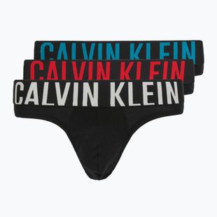 Pánské slipy Calvin Klein 000NB3607A Hip Brief 3 pairs black w/oatmeal logo/black w/age