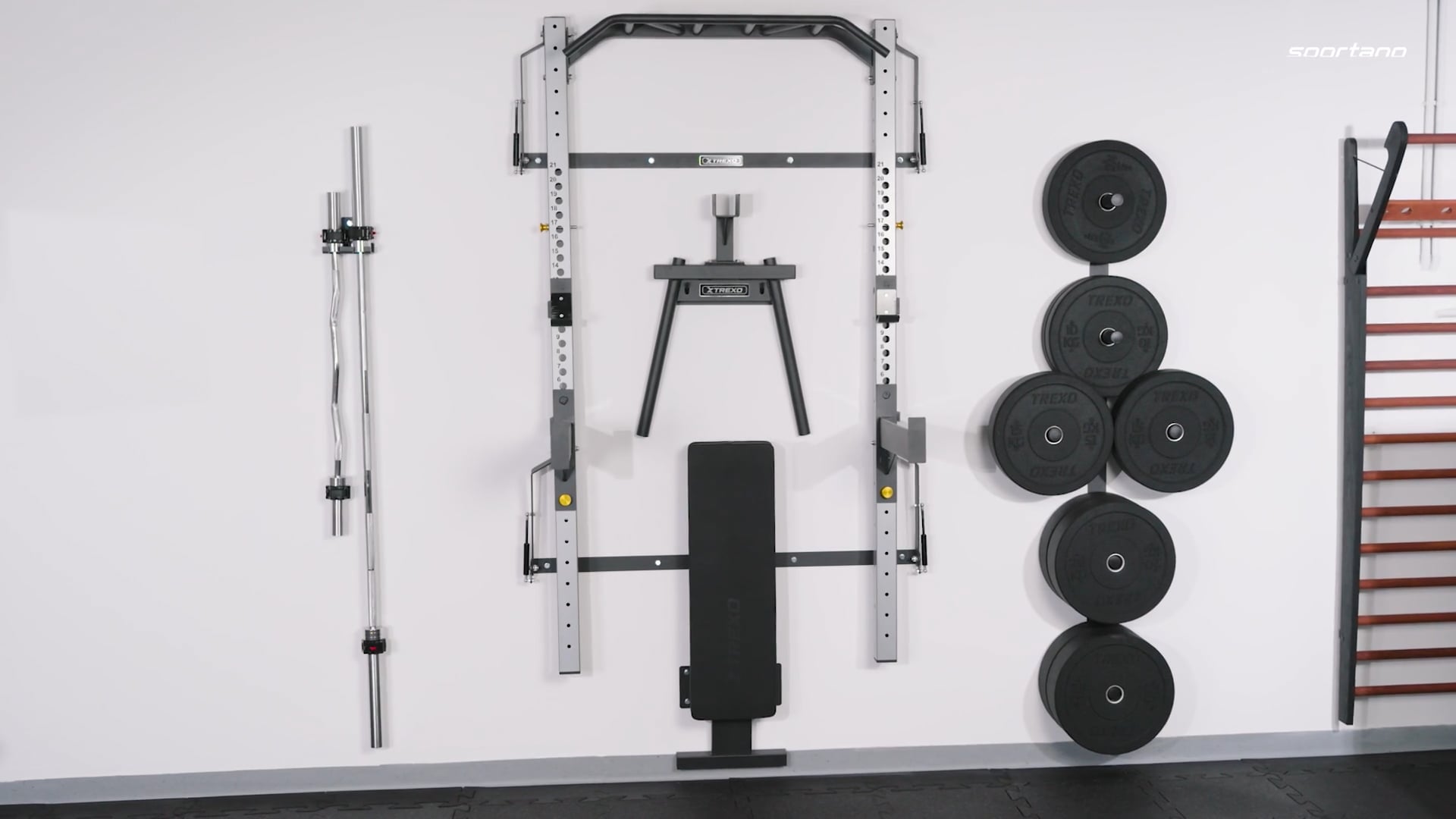 Posilovací věž TREXO Mercury s lavicí a držákem na závaží black