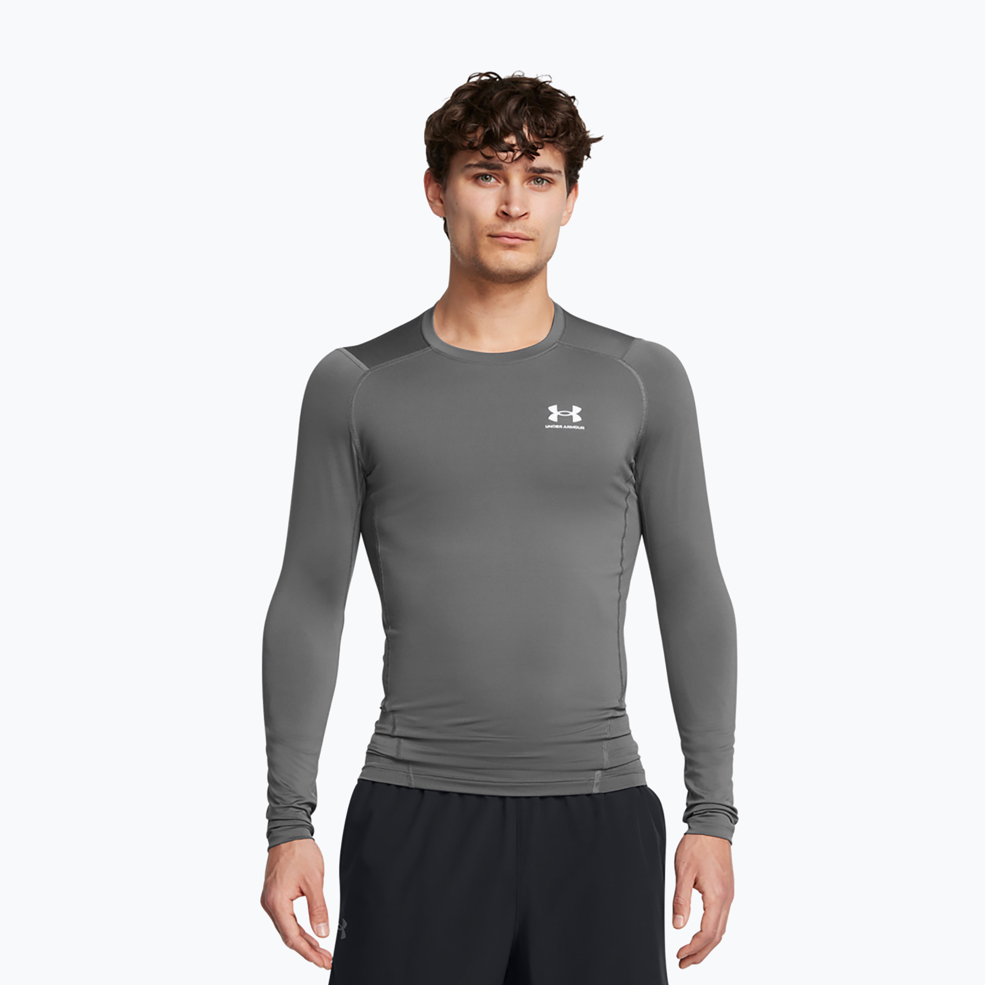 Pánské  tričko longsleeve  Under Armour Heat Gear Armour Comp castlerock/white (Heat Gear Armour Comp 1361524-025)