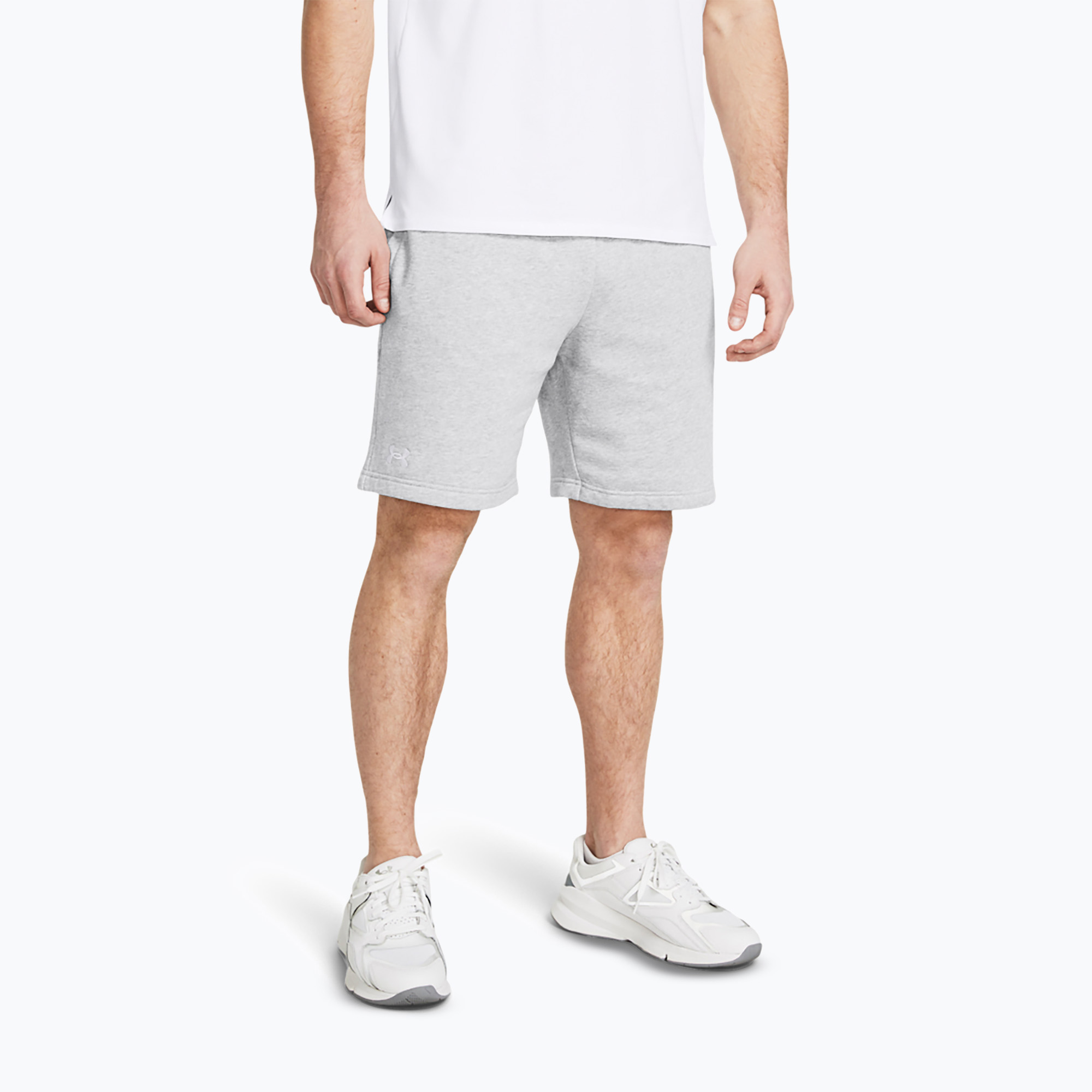 Pánské šortky Under Armour Rival Fleece mod gray light heather/white (Rival Fleece 1379779-011)