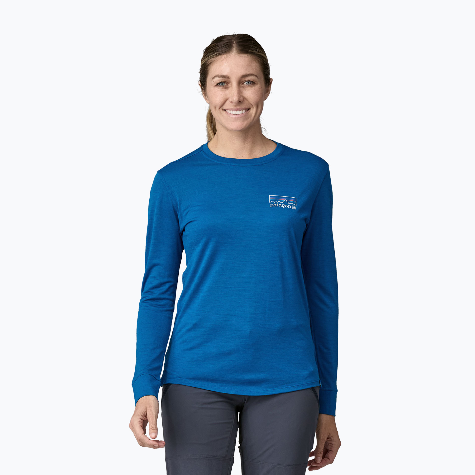 Dámské tričko Patagonia Cap Cool Merino Blend Longsleeve Graphic fitz roy strata/endless blue (Cap Cool Merino Blend Graphic 44600)
