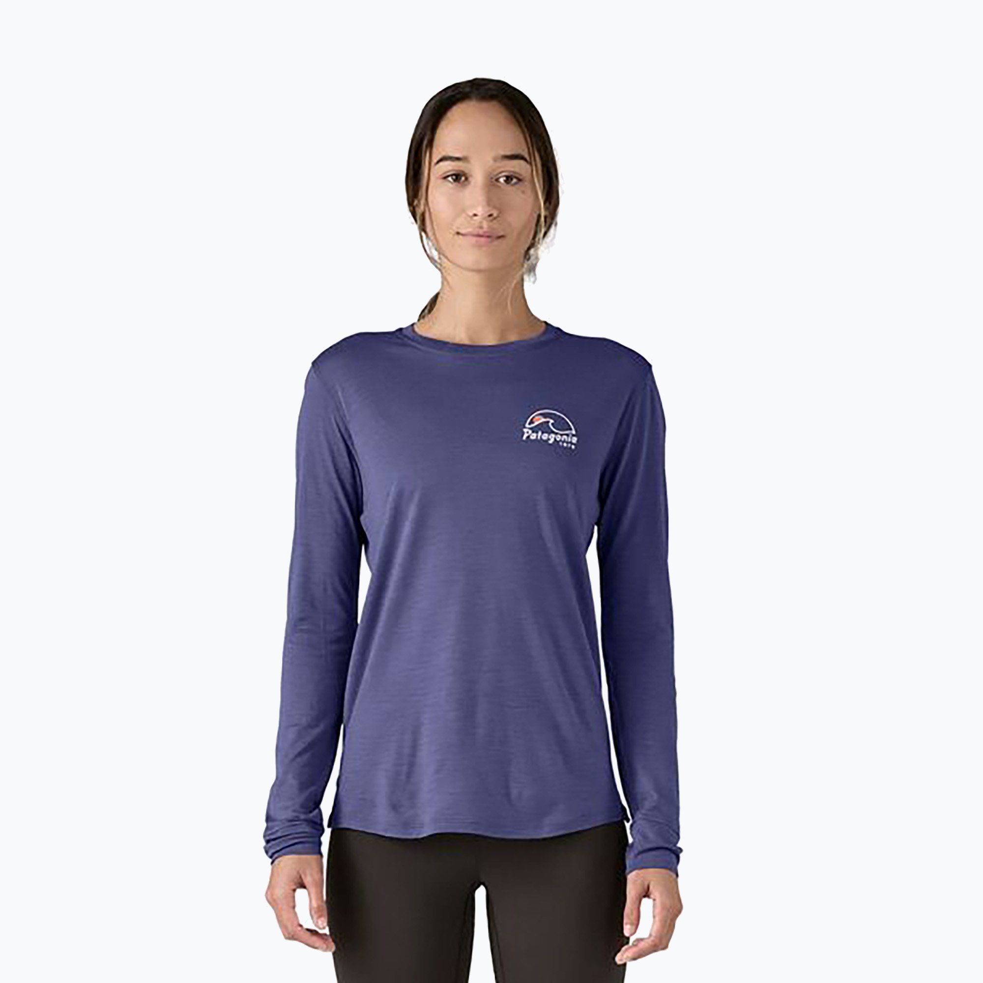 Dámské tričko longsleeve Patagonia Cap Cool Merino Blend Graphic strata stripe: thermal blue (Cap Cool Merino Blend Graphic 44600)
