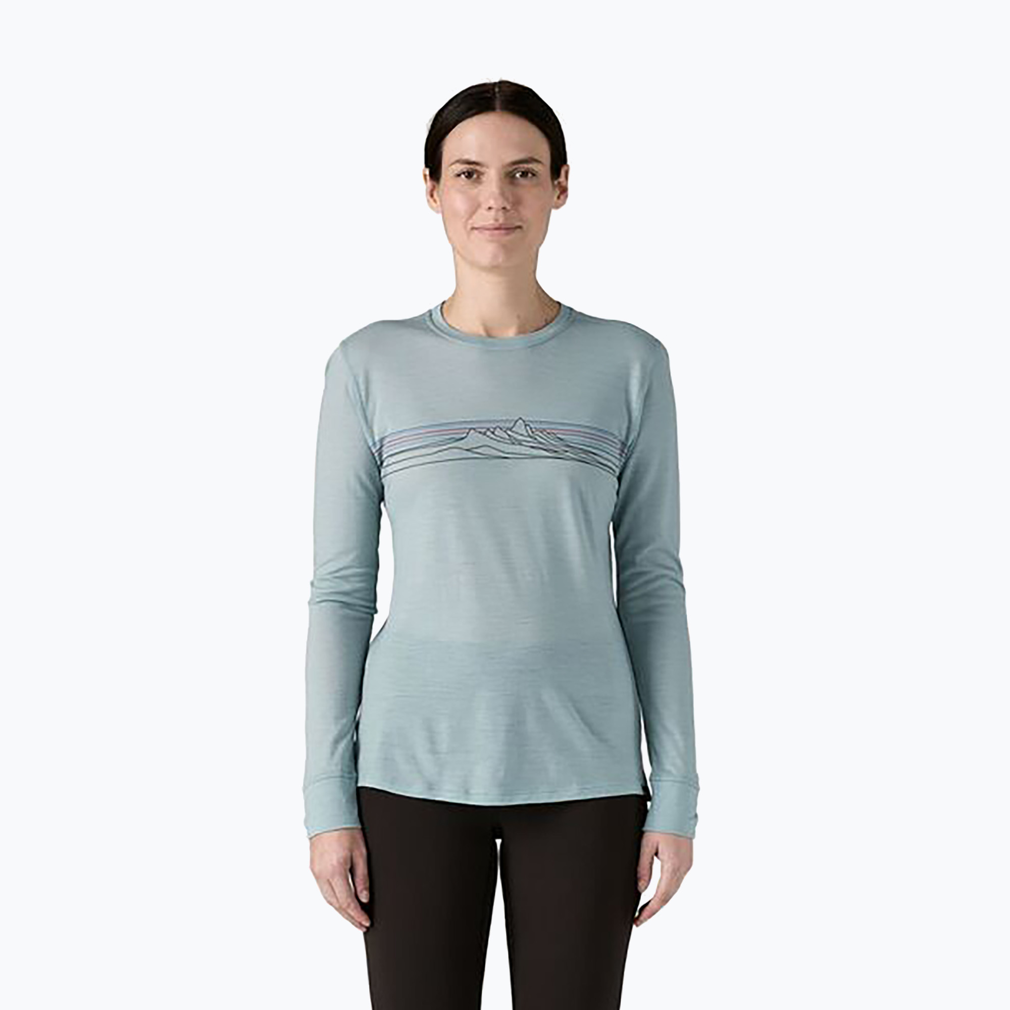 Dámské tričko longsleevePatagonia Cap Cool Merino Blend Graphic strata stripe: thermal blue (Cap Cool Merino Blend Graphic 44600)