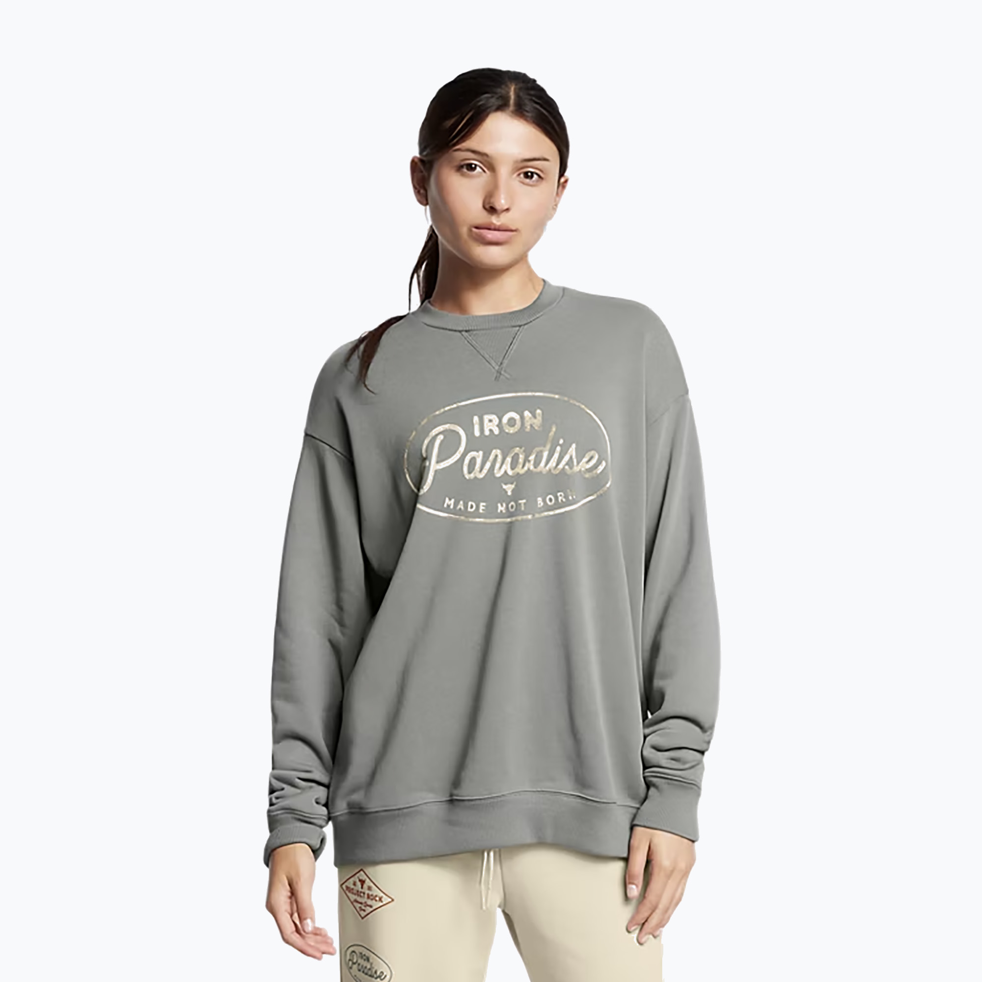 Dámská mikina  Under Armour Project Rock HWT Crew clay green/black (Project Rock HWT Crew 1386444-709)