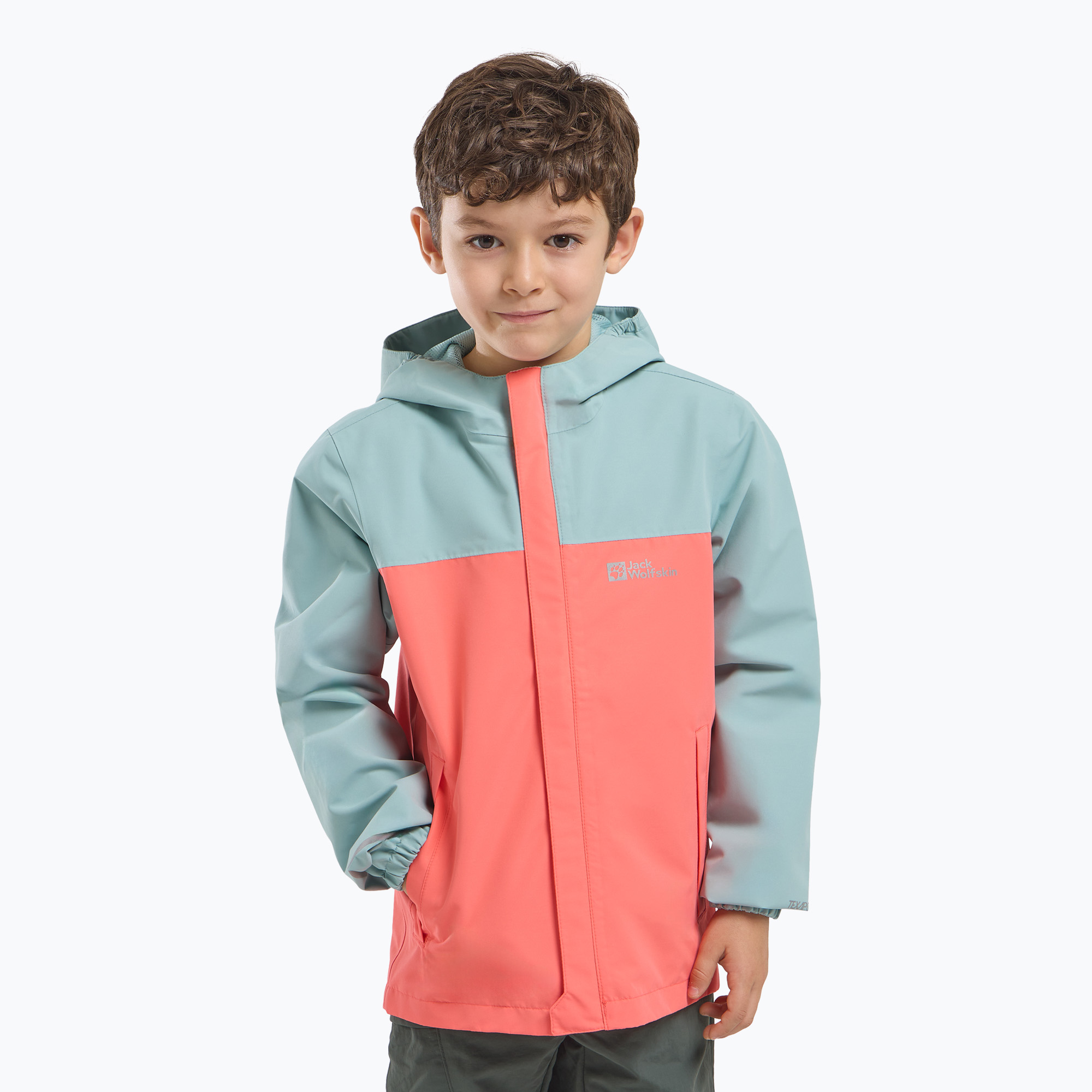 Dětská bunda do deště Jack Wolfskin Tucan sunset coral (Tucan 1608284_J0141)