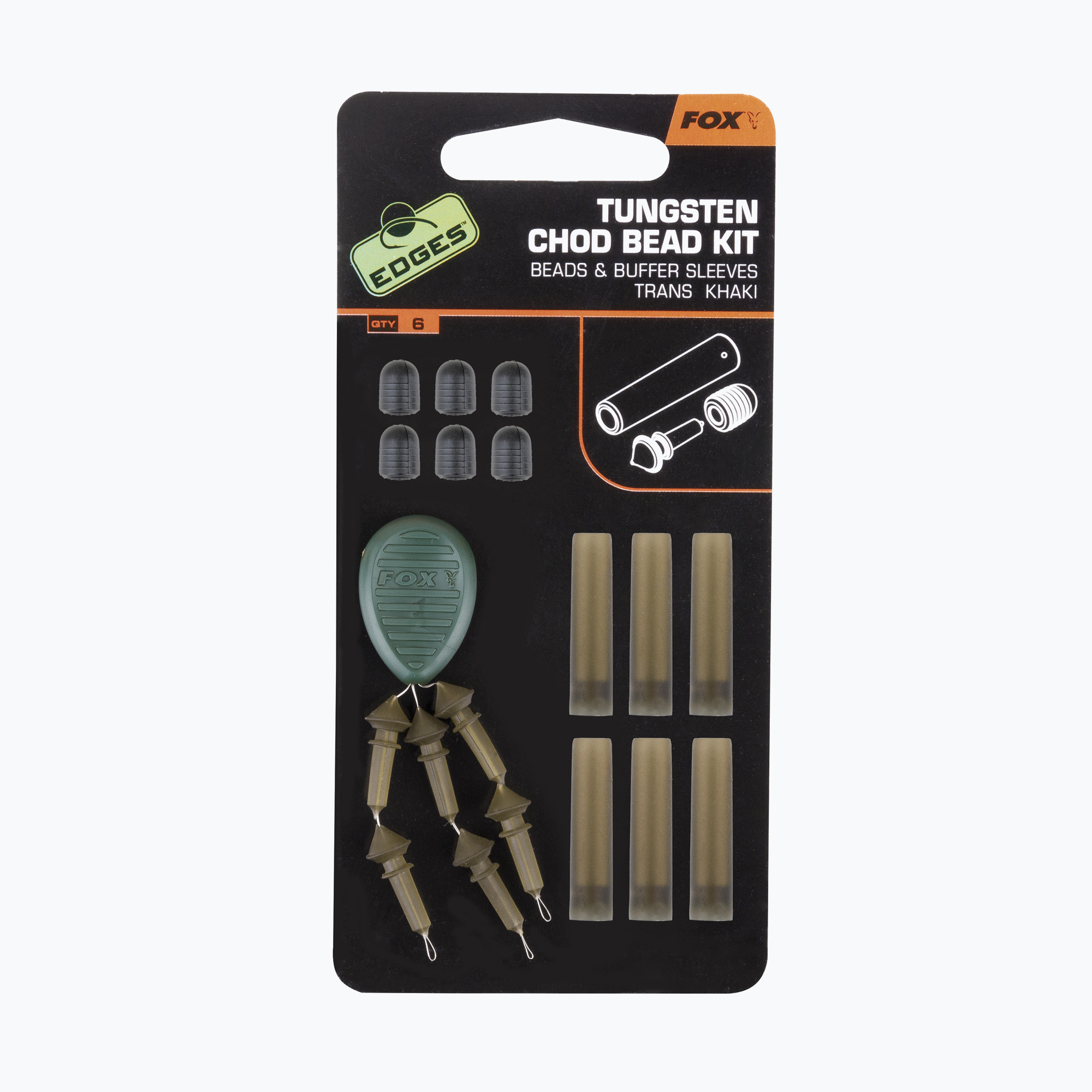 Chod Rig Protector Fox Edges Tungsten Chod bead kit x 6 Korálky / nárazníkové pouzdro hnědé CAC488 (Edges Tungsten Chod bead kit x 6 Beads / Buffer sleeves CAC488)