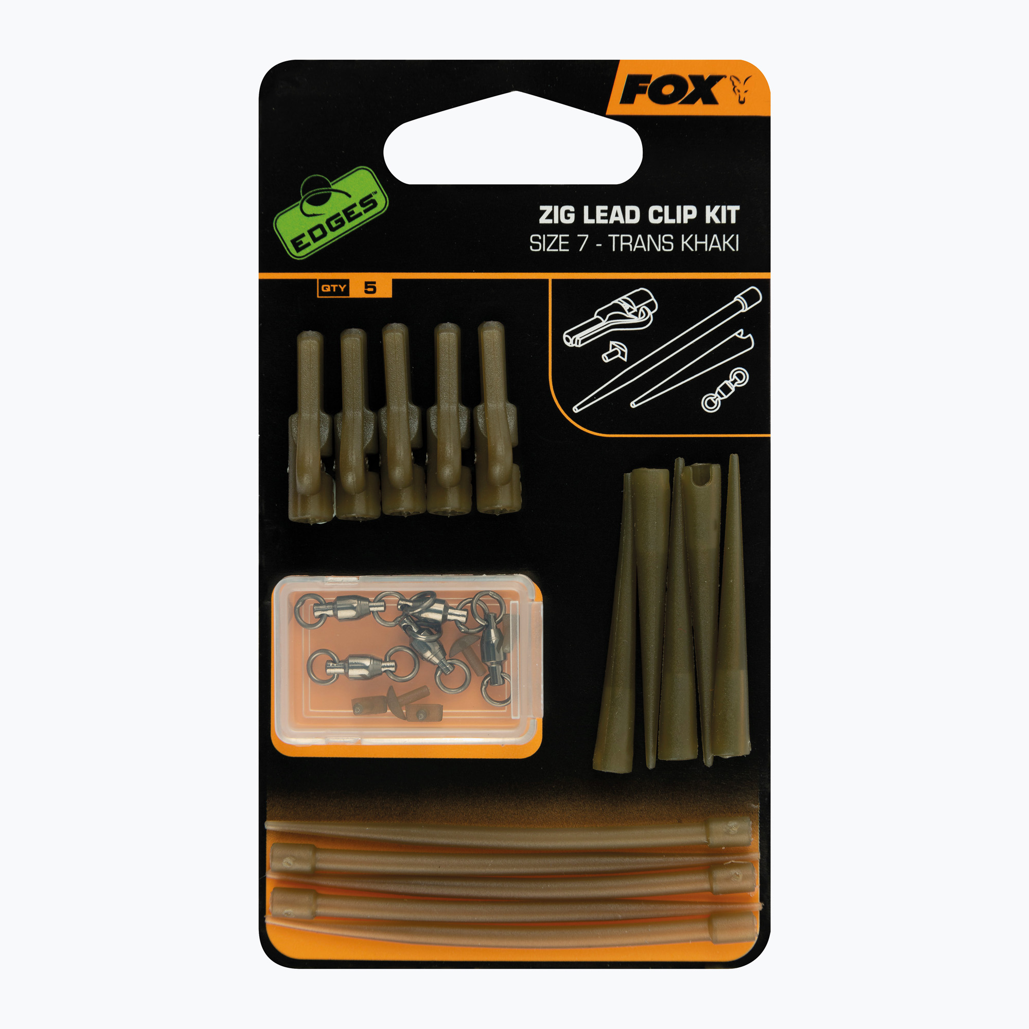 Fox Secure Zig Lead Clip Kit 5 ks. Trans Khaki CAC722 (Zig Lead Clip Kit CAC722)