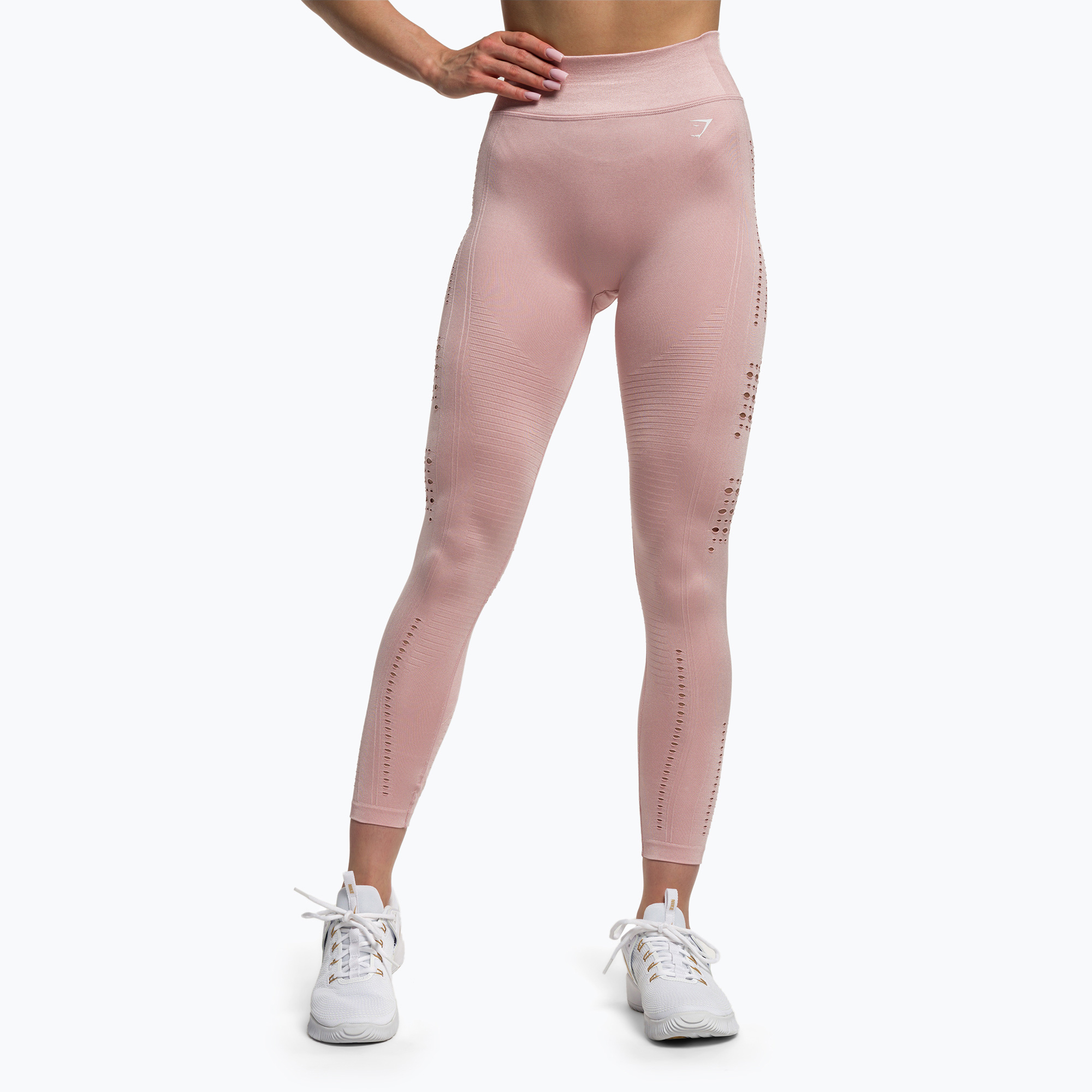 Dámské tréninkové legíny Gymshark Flawless Shine Seamless růžová/bílá (Flawless Shine Seamless GLLG5128-SCP)