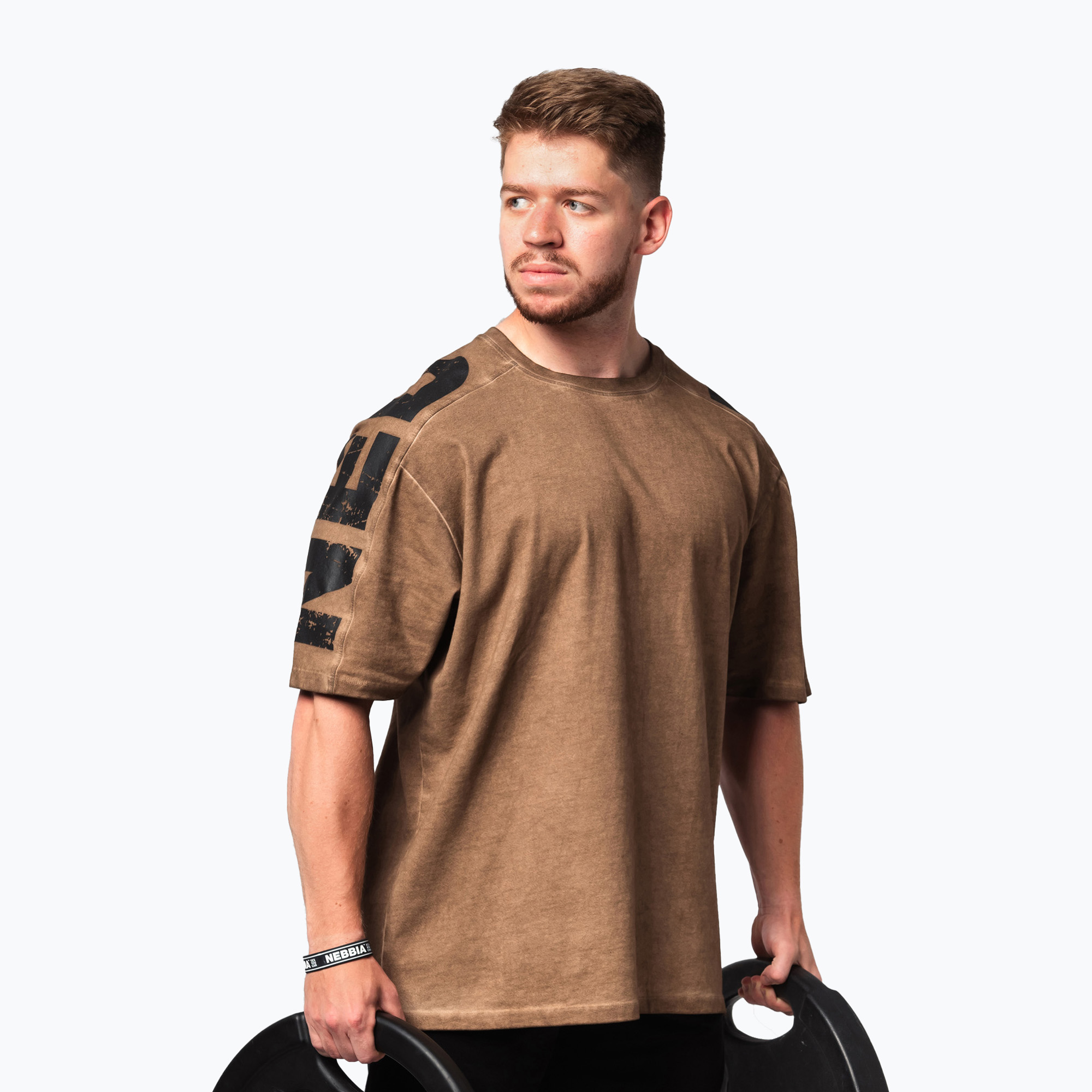 Pánské sportovní  tričko NEBBIA Washed-Off Lifting Club light brown (Washed-Off Lifting Club 368)