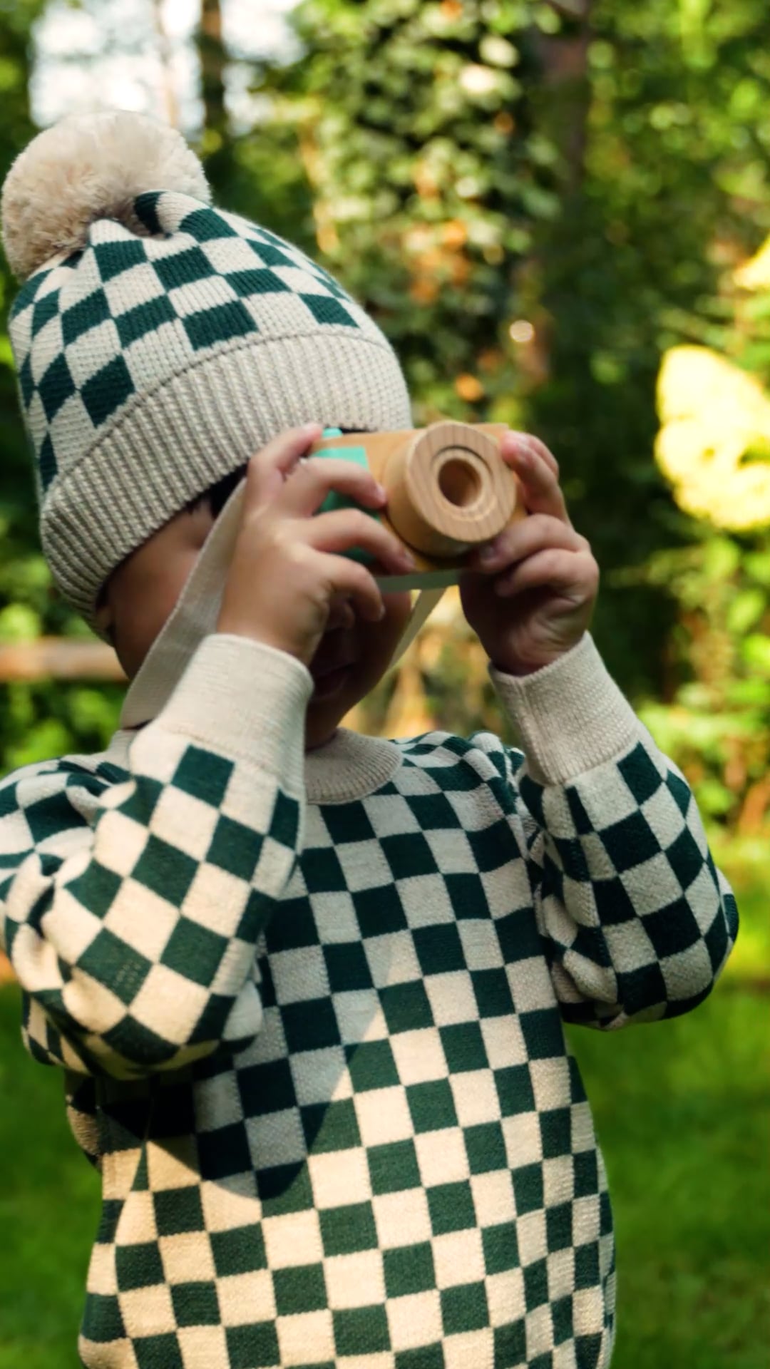 Dětská zimní čepice KID STORY Merino green chessboard