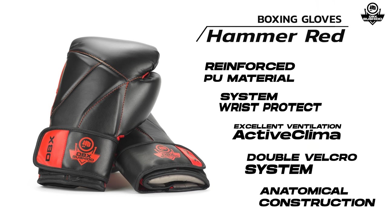 Boxerské rukavice  DBX BUSHIDO "Hammer - Red" Muay Thai czarne/czerwone